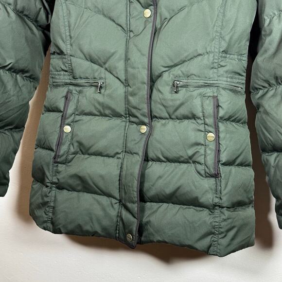 Larry Levine Down Puffer Mid Length Coat Removable Hood Fur Trim Olive Green S - Picture 5 of 10
